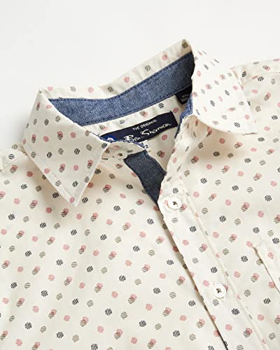 Ben Sherman Boys? Shirt ? Casual Short Sleeve Button Down Collared Shirt (Size: 4-18), Size 14-16, White Polka Dots #TOP2