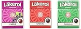Läkerol Sugarfree Pastilles 3-Flavor Variety: Four 0.8 oz Packages Each of Original Herb Menthol Licorice, Special Herb Menthol Licorice, and Cassis Black Currant in a Gift Box