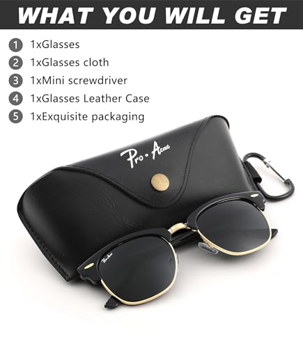 Pro Acme Semi-Rimless Frame Square Sunglasses for Men Women 100% Real Glass Lens4