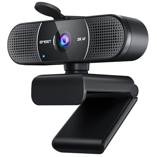 EMEET C960 2K Webcam, QHD Webcam mit Objektivabdeckung & Dual Mikrofon, TOF Autofokus, 76° Streaming Kamera mit Automatische Lichtkorrektur, für Zoom/Skype/YouTube, Linux, Win10, Mac OS