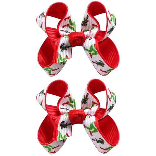 2PCS Christmas Red Green Hair Bow Clips 3 Inch Xmas Hair Accessories Women Monster Costume Gift Barrette Decorations