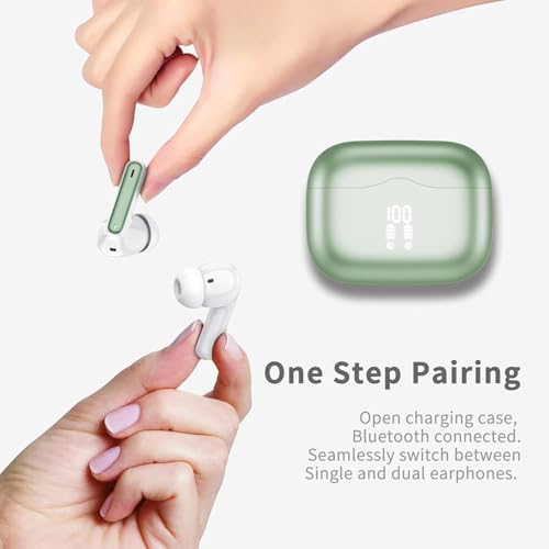 Image of Wireless Earbuds, Bluetooth 5.4 Headphones in Ear with 4 ENC Noise Cancelling Mic, New Wireless Earphones HiFi Stereo Deep Bass 40H Playtime, In-Ear Bluetooth Earbuds LED Display IP7, USB-C, Green