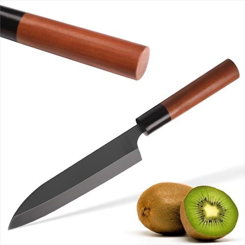 ACROPAQ Couteau Damas Lame de 7 pouces (17 cm), Acier Damas inoxydable (dureté 57 HRC), Manche ergonomique en ébène et cerisier - Couteau Santoku, Couteau de cuisine Damas