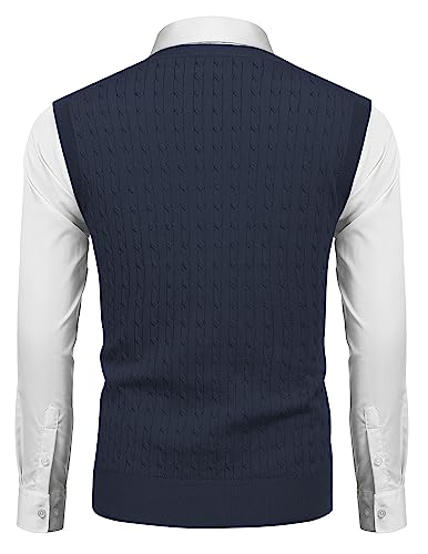 COOFANDY Men's Sleeveless Sweater Vest V-Neck Casual Cable Knit Button Down Cardigan Vest4
