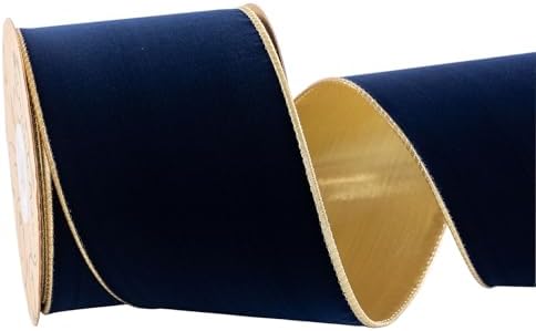 Dark Navy Blue Velvet Wired Ribbon 4 Inch Wide*10Y Navy and Gold ...
