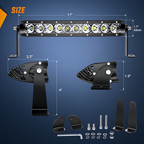 Nilight 2PCS 11 Inch 50W Super Slim Flood Led Light Bar Driving Fog Light Single Row Off Road led Lights for Jeep - 2 Style Mounting Brackets