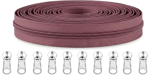 Image of Zipper Roll (Number : 5) 5 Meter with 10 Zip Puller - Two Way Open-Ended Nylon Zipper (Peach, 5 Meter)
