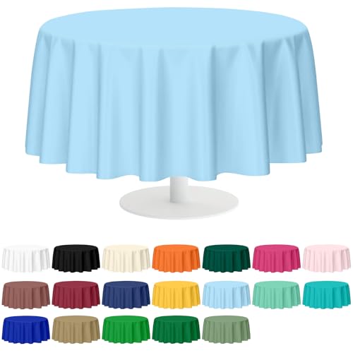 Image of Mulbozy 2 Pcs Light Blue Round Plastic Tablecloth Disposable,84 inch