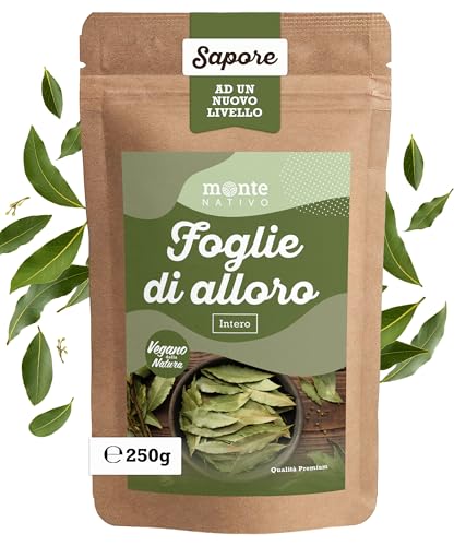 Foglie di alloro Monte Nativo (250g) - Alloro di qualità superiore per la cucina - Erbe e spezie essiccate - Foglie di alloro essiccate - Bay Leaves