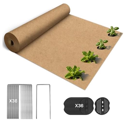 85 x 4 Ft Biodegradable Paper Weed Barrier, Garden Paper Weed Barrier with U-Shaped Ground Nails, Biodegradable Landscape Fabric, Weedguard Plus Paper Mulch for Weed Control & Holds Soil Moisture