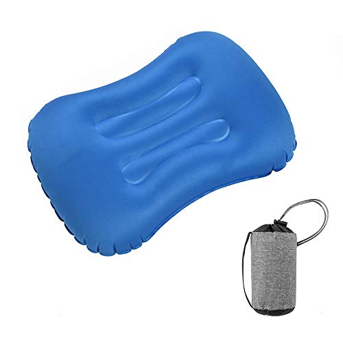 TOCYORIC Almohada Inflable, de Espuma Viscoelástica, Almohada Hinchable Portátil para Viaje, Senderismo, Camping, Playa, con Bolsa con Cordón (Azúl)