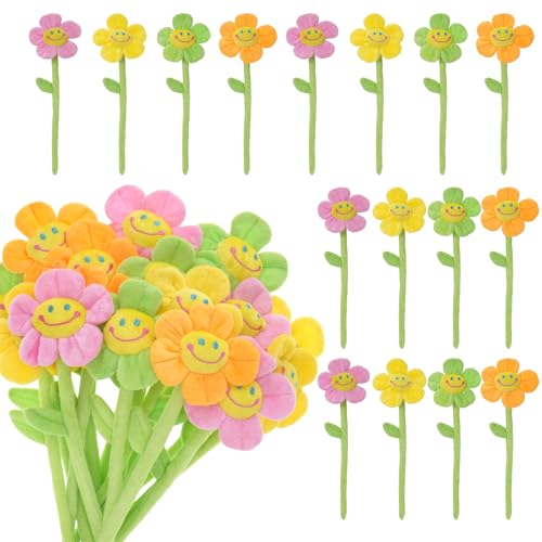 16 Pack Pastel Plush Flowers with Bendable Stems, Stuffed Sunflower