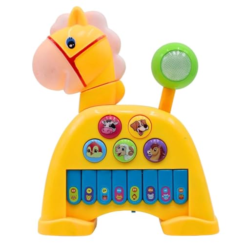 Image of Uonibaby by StarAndDaisy Baby & Kids Animal Shaped Musical Toy , 3-in-1 Piano Toy with Lights, 5 Animal Voices, Jackpot Wheel & 360 Rotating Head | Pull-Along Toy for Toddlers - Horse
