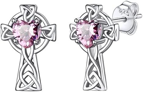 Bestyle 925 Sterling Silver Celtic Earring with 12 Month Stone for Women Girls, Dianty Cute Small Celtic Knot Birthstone Studs Love Infinity Earring Irish Jewelry, Great Birthday Gifts