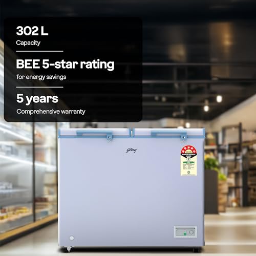 Image of Godrej DH ESNCH 325E 2HCLP RW with 5 Years Comprehensive Warranty, Pentacool+ Cooling, D-Cool Technology, Cools even at 50 C, Double Door Convertible Deep Freezer (288 L 5 Star, White)
