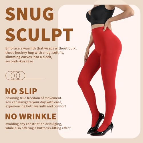 Image of DancMolly Opaque Fleece Lined Tights for Women, High Waist Warm Winter Thermal Control Top Pantyhose