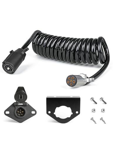 Oyviny 7 Pin to 6 Pin Trailer Adapter Coiled Cable 8 Feet Heavy Duty 7 Wire to 6 Wire Trailer Plug Adapter with 6 Way Socket for RV Motorhome Flat Tow Vehicle Weather Resistant Dinghy Tow Harness