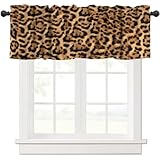 LOMADIA Leopard Print Valance Curtain for Kitchen, Window Treatment Wild Animal Skin Black Brown Fur Leopard Print Patterm Rod Pocket Drapes for Living Room Bedroom Cafe Decor 54x18inch