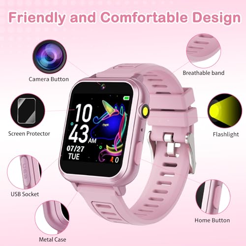 Image of Cosjoype Smart Watch for Kids Age 4-12, 39 Games Touchscreen Girls Watch with Video Camera Music Player Pedometer Flashlight, Toys Christmas Birthday Gifts for Kids Age 5 6 7 8 9