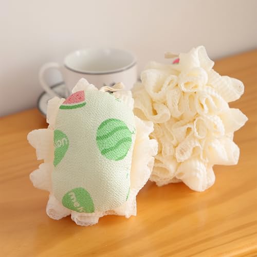 Double Sided Dual-use Bath Ball Body Scrub exfoliating Shower Gel Foam Bathroom soap Bubble Bath Flower Cleaning Shower Accessories（Watermelon）
