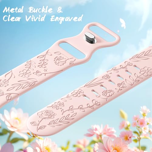 Image of SNBLK 6 Pack Floral Engraved Bands Compatible with Apple Watch Bands 40mm 41mm 42mm 38mm 44mm 45mm 46mm 49mm Women Men, Silicone Flower Pattern Strap for iWatch Series 11 10 Se Ultra 9 8 7 6 5 4 3 2 1