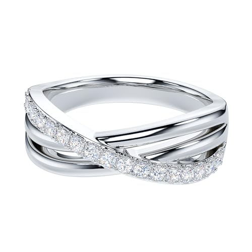 THELANDA Genuine Moissanite or Simulated Round Brilliant Cut Diamond Sterling Silver Crossover Split Shanks Wedding Ring For Couples3