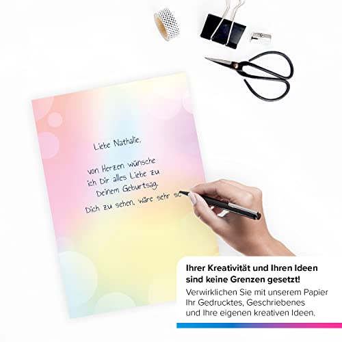 Bastelpapier A4 Set | 50 Blatt Motivpapier beidseitig bedruckt | Buntes Regenbogen Designpapier 90g/m² | DIY Kreativpapier für Drucker & Basteln | Edler Bastel Mix