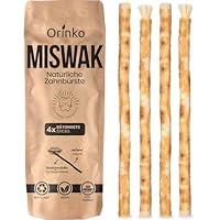 ORINKO® Miswak Siwak Zahnbürste x4 - Natürliche Zahnpflege mit Miswak-Stick - Bio Zahnholz für gesunde Zähne - Traditionelle Zahnreinigung für Mensch & Umwelt - Frisch verpackt