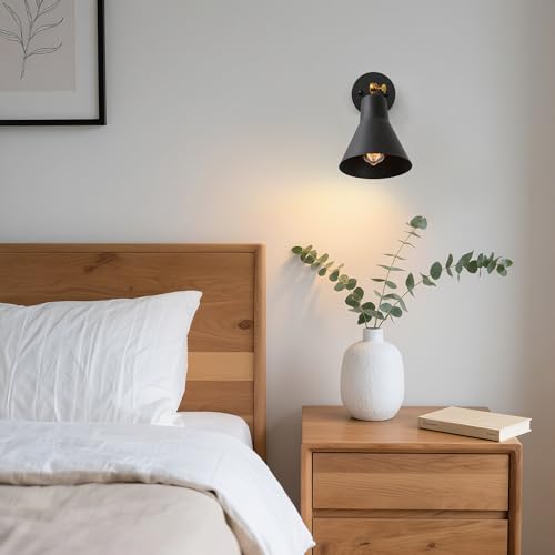Image of LALUZ Black Wall Sconce with Swing Arm, Adjustable Modern Farmhouse Wall Light with Gold Accent for Bedroom, Kitchen, Bathroom, Bedside Reading