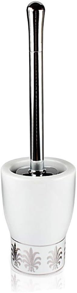 Toilet Brush Holder White Ceramic Toilet Brush and Gold and Silver Striped Base Toilet Brush Cleaning Kit Toilet Brushes,Toilet Brush with Holder
