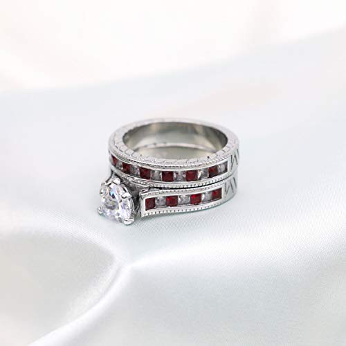 White Gold Plated Heart cut 7mm CZ Womens Wedding Ring Sets Bridal Sets4