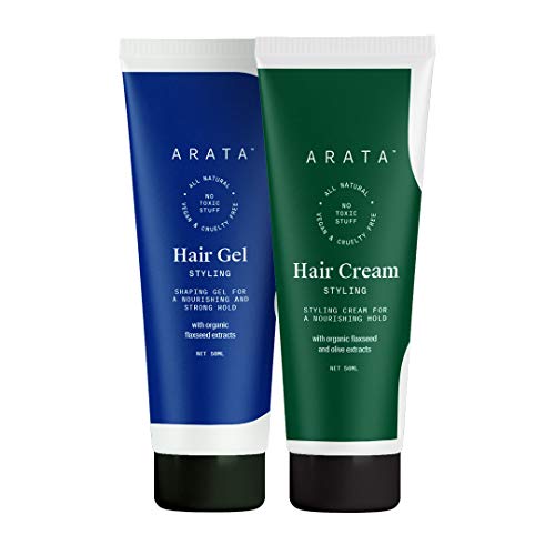 Image of Arata Styling Combo of 2 - Hair Cream (50 ML) & Styling Hair Gel (50 ML) | For Glossy & Matte Looks | Soft & Strong Hold | Defined, Frizz-Free Hair | Adds Texture & Boosts Moisture | For All Hair Types