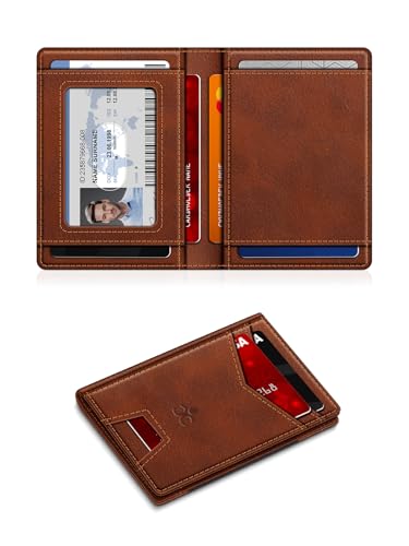 Image of Wallet for Men Slim Leather Wallets for 9-13 Cards, RFID Blocking Thin Card Holder Wallet with ID Window & Stretchable Cash Slot, Minimalist Bifold Small Wallet for Front Pocket, Birthday Gift for Men
