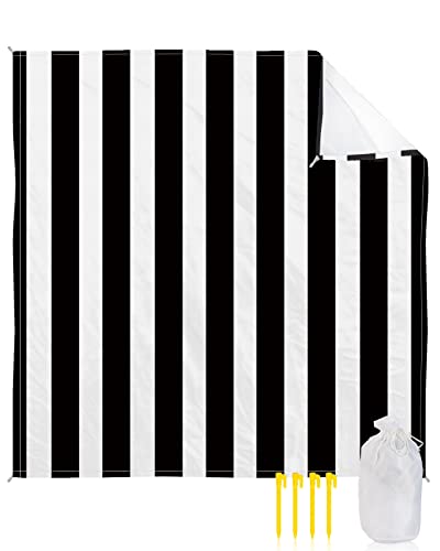 Oversized 83”X79” Outdoor Beach Blanket Picnic Blankets, Black And White Stripes Sandproof Waterproof Foldable Beach Blankets For Camping, Grass, Beach With Family/Friends/Kids Vertical Simple Design #TOP26