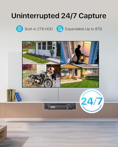 Image of ZOSI 4K PoE Security Camera System, 8MP 8CH NVR with 2TB HDD for 24 /7 Recording, 4 x 4K Outdoor Indoor Wired Cameras, True Full Color Night Vision, Person /Vehicle Detection & 2-Way Audio