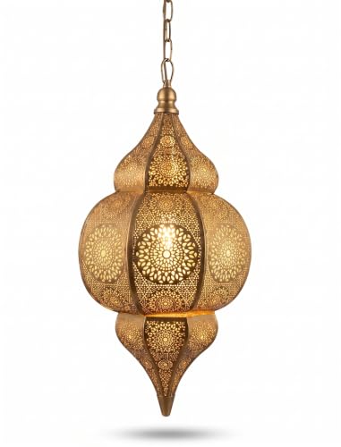 Vintage Moroccan Gold Hanging Lantern – Handcrafted Decorative Me...
