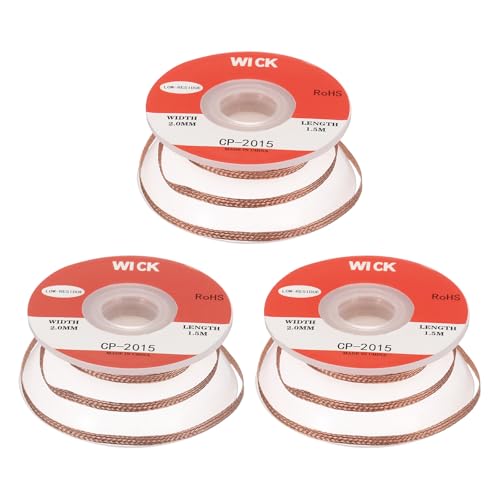 Image of MECCANIXITY Solder Wick Braid No-Clean Desoldering Wick Braid 0.08 Inch Width 5 Feet Length for Remove the Solder Electrical Components 3 Pack