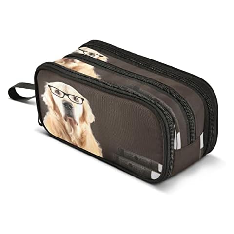 Golden Retriever Dog Pencil Case 3 Compartment Pen Bag Pouch Holder Box School Portable Stationery Storage Bag for Girls Boys Cover