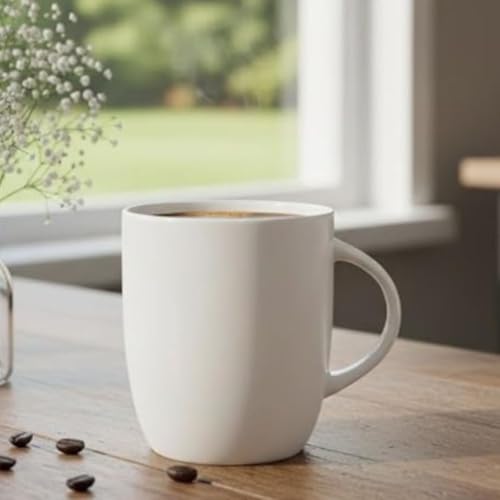 Image of Clay Craft Basics: Single 340ml White Ceramic Mug. Ideal for Coffee, Tea, and Milk. Clean, Minimalist Design for Everyday Home or Office use. Durable.