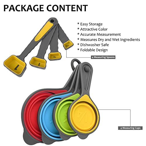 Smithcraft Measuring Cups And Spoons Set, Silicone Measuring Cups Spoons Set 8, Collapsible Measuring Cups For Kitchen & Baking, Dry Measuring Cups Spoons, Color Measure Cups Yellow Spoons Pack 1 #TOP5