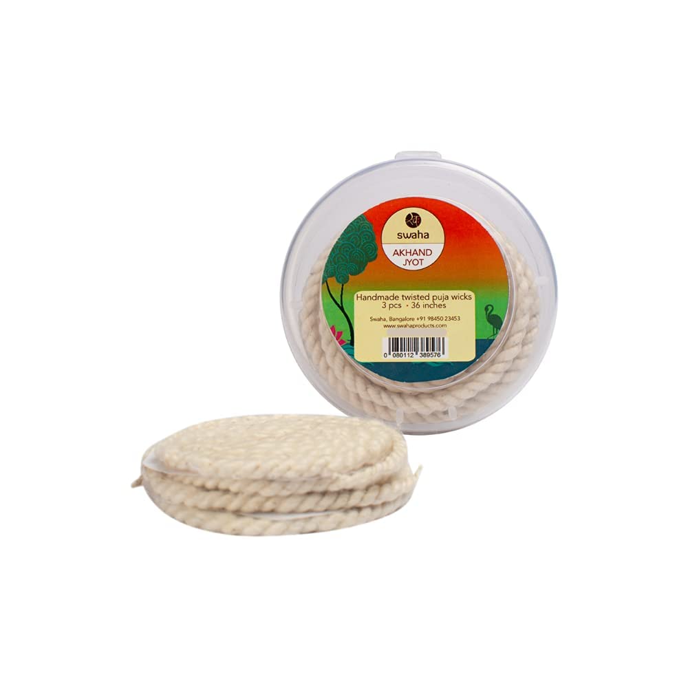 Swaha Akhandjyot Cotton Wicks - 3 Pack, Long Burning -1
