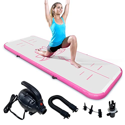 SUDOO 3M/4M/5M/6M Inflatable Gymnastics Mat Tumbling Mat With Electric Air Pump 10cm Thick Air Floor Practice Gymnastics Workout Mat Practice for Home Use Gym Yoga Outdoor Beach (3M Pink)