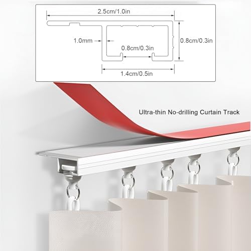 Self-Adhesive Room Divider Track Set – No Drill Ceiling-Mounted Sliding Rod for Home Closet & Cabinet – Effortless Setup (White, 160cm/5.2ft, 2x80cm)