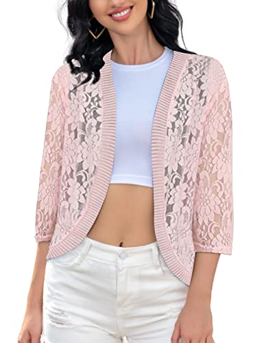 Image of FindThy Women's Floral Lace Shrug Cardigan 3 /4 Sleeve Crochet Bolero Jacket