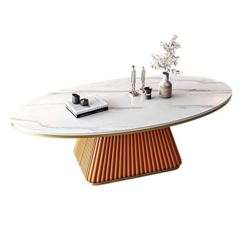 Table basse Table basse en ardoise de luxe, table basse ovale moderne avec cadre en fer métallique, table centrale de salon créatif domestique, facile à assembler Tables de bout ( Color : Bruin , Size