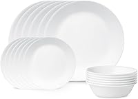 Corelle Livingware 18-Piece Dinnerware Set Service for 6 Winter Frost White - Break-Resistant Vitrelle Glass Plates & Bowls