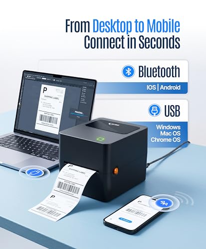 Image of SEZNIK Tejas Shipping Label Printer | 304 DPI HD Print | USB + Bluetooth | Direct Thermal Label Printer for E-Commerce, MRP Sticker, Jewellery, Excel, Barcode, | 1 Year Warranty | No SellerFlex