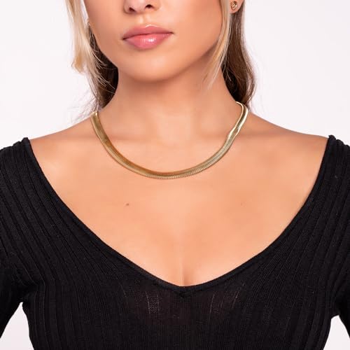 Barzel 18K Gold Plated Flat Herringbone Snake Chain Necklace for Women | Sizes 16-24 Inches | Made In Brazil2