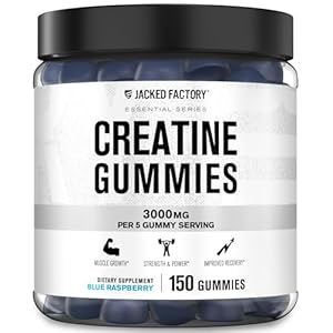 Jacked Factory Creatine Monohydrate Gummies (3g) – Creatine for Muscle Growth, Strength, Enhanced Energy, and Improved Athletic Performance – 150 Gummies, Blue Raspberry