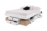estructura cama forja blanca ikea Cama de almacenaje con 6 cajones, 8 estantes, 2 compartimentos con puertas y 2 estantes extraíbles. Realmente una cama muy bonita.